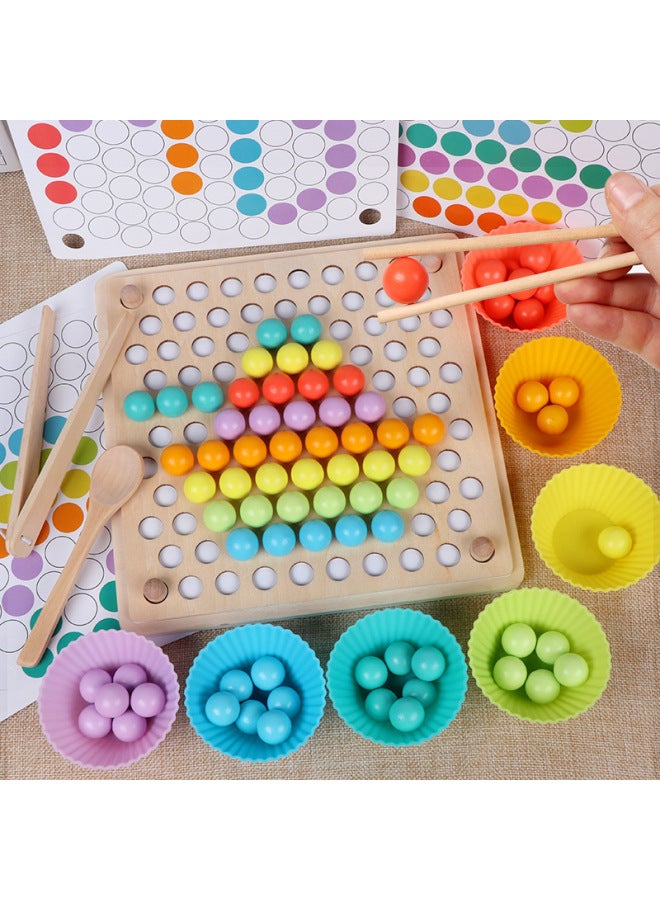 Children's Practice With Chopsticks Beads Jigsaw Puzzle Children's Wooden Early Education Puzzle Hand-eye Coordination Toys Wholesale-Color:Use Chopsticks To Hold Beads - Image 2
